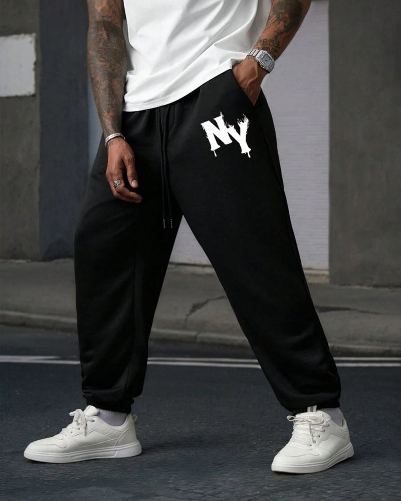 فلاينوف بنطلون جوغر رجالي أسود مطبوع بقصة فضفاضة - Image 2